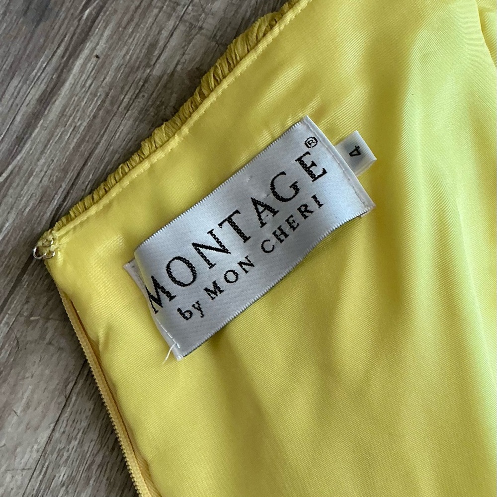 Montage by Mon Cheri Yellow Chartreuse Chiffon Flowy Gown with Shawl - Picture 14 of 14